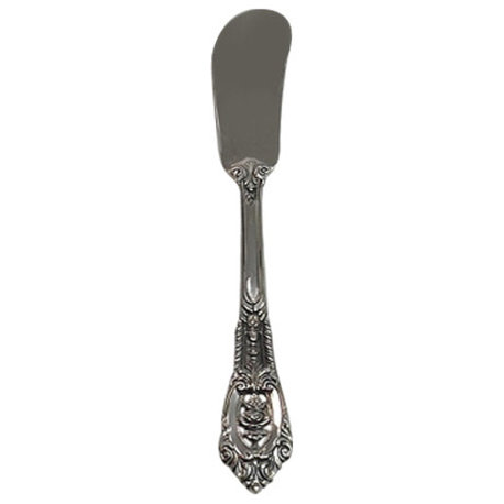 Wallace Sterling Silver Rose Point Butter Spreader, Flat Handle