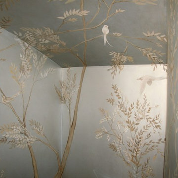 University Park Silver Leaf Mural with Birds and Foliage