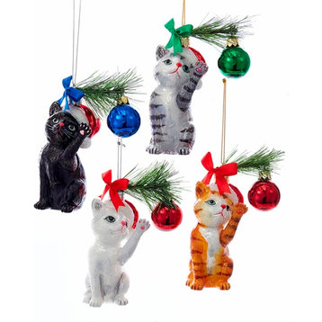 Noble Gems Kitty Cats in Santa Hats Playing Christmas Holiday Ornaments Set of