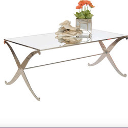Worlds Away Coffee Table W/ Plain Mirror Top - Nickel Plated - Coffee Tables