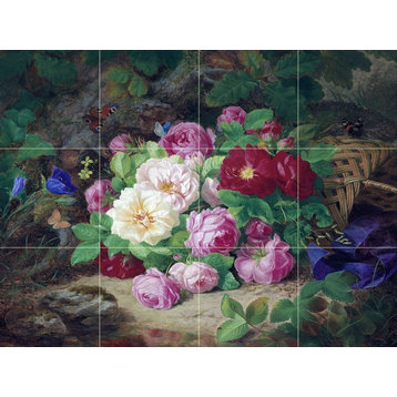 Tile Mural, Bouquet of Rose On the Forest Floor Ceramic Matte