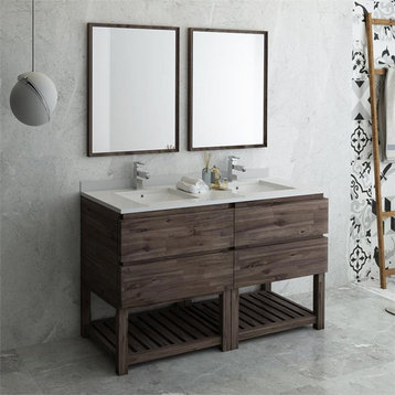 Fresca Formosa 60" Bathroom Vanity with Open Bottom and Mirrors in Brown