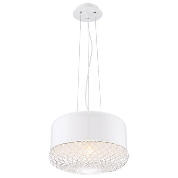 Corson Modern Light Pendant Polished White Metal Shade With Casted Weave Glass
