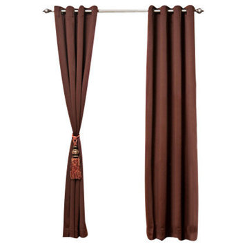 Solid Grommet Top Thermal Insulated Blackout Curtains, Pair, Chocolate