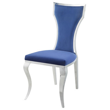 ACME Azriel Side Chair(Set-2) in Blue Velvet & Mirroed Silver Finish