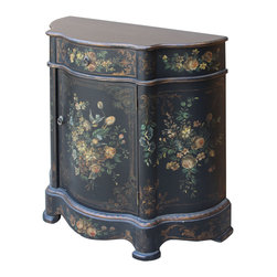 Chinese Oriental Black Gold Lacquer Flower Graphic Side Table - Side Tables And End Tables