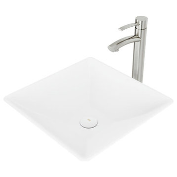 Vigo VGT1087 Milo 16" Solid Surface Vessel Bathroom Sink - Matte White Drain