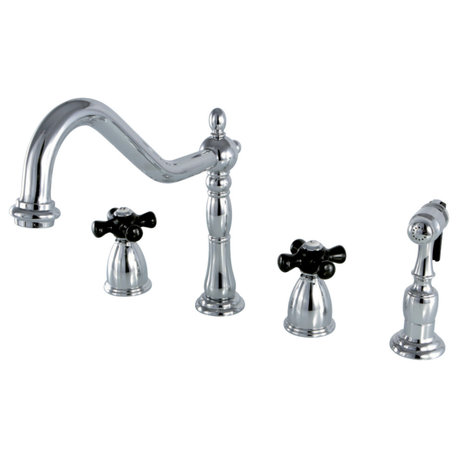 Kingston Brass Widespread Kitchen Faucet With Brass Sprayer, Polished Chrome