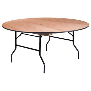 66" Round Natural Wood Fold Table
