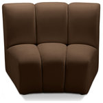 Meridian Furniture - Infinity Channel Tufted Velvet Modular Chair, Brown, 1 Piece - Create a seating group that works for every possible situation with this Infinity modular chair and other pieces in the Infinity collection. Upholstered in soft Brown velvet material that feels great against the skin and offers long-wearing beauty, this piece fits with other Infinity items for an infinite number of combinations that get your seating requirements just right but that look just as nice when used on their own.