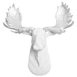 White Faux Taxidermy - White Mini Faux Moose Head Wall Mount, Silver Antlers - Mini Faux Moose Head Wall Mount