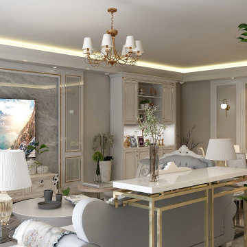 45 Sqm Living Room Interior Design in Classic French Style
