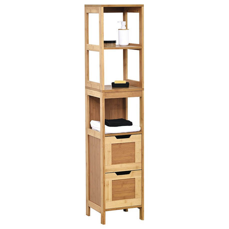 Bathroom Linen Storage Tower Cabinet Mahe Bamboo Wood, Mahe