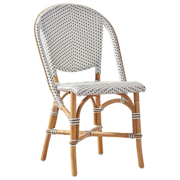 Sofie Rattan Bistro Side Chair, White With Cappuccino Dots