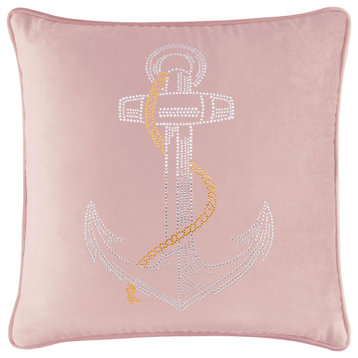 Sparkles Home Rhinestone Anchor Pillow - 16" - Blush Velvet