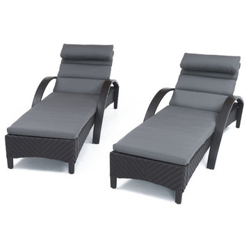 Barcelo 2 Piece Aluminum Outdoor Patio Chaise Lounges, Charcoal Gray