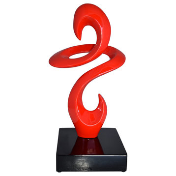 Modern Art Red Abstract Sculpture Made of Resin on A Base Size: 10" x 8" x 19"