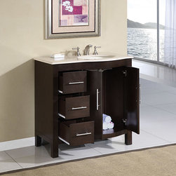 Accord Contemporary 36 inch Bathroom Vanity Cream Marfil Top - Bathroom Vanities And Sink Consoles