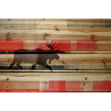 "Lone Moose" Painting Print on Natural Pine Wood, 45"x30"
