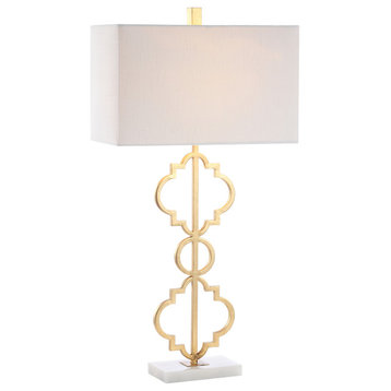 Selina 32" Iron Ogee Trellis Modern LED Table Lamp, Gold  by JONATHAN  Y