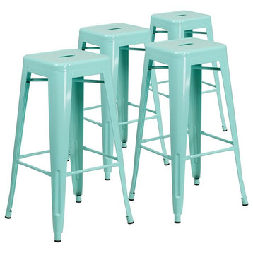 30" High Backless Mint Green Indoor/Outdoor Barstools, Set of 4