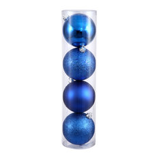 4.75" 4 Finish Ball Ornaments Assorted, Set of 4, Blue
