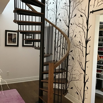 Custom Wooden Spiral Staircase with Iron Balusters