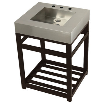 25" Stainless Steel Sink With Steel Console Sink Base, Brushed/Oil Rubbed Bronze