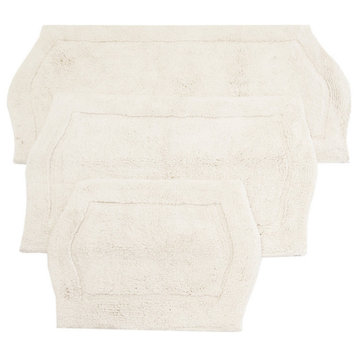Waterford Collection Tufted Non-Slip Bath Rug, 3 Piece Set, White