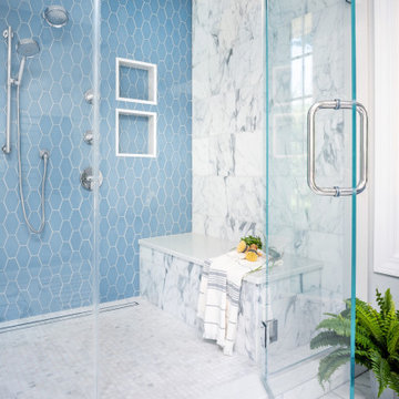 Vibrant Blue Luxurious Primary Bathroom