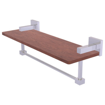 Montero 16" Solid Wood Shelf with Integrated Towel Bar, Polished Chrome