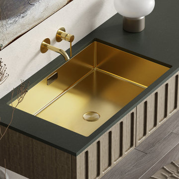 Stainless Steel Rectangle Vessel Bathroom Sink - Golden