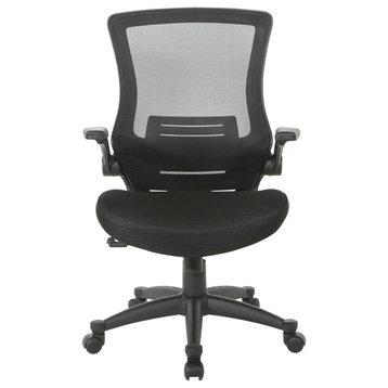 Screen Back Manager's Chair, Black Mesh Seat With PU Flip Arms