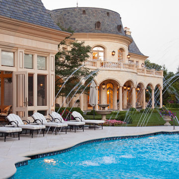 French Chateau with In Ground Swimming Pool and Water Fountain Jets