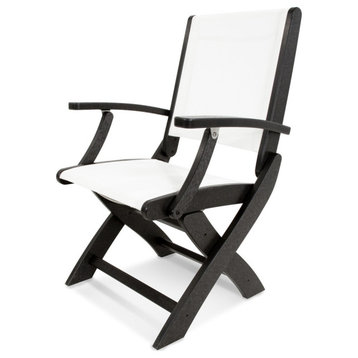 Polywood Coastal Folding Chair, Black/White Sling