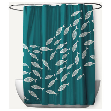 Escuela Ocean Teal 70" w x 73" h Shower Curtain
