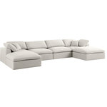 Meridian Furniture - Serene Linen Textured Fabric Deluxe Comfort 6-Piece U-Shaped Sectional, Cream - There's lots to love about the Serene linen textured deluxe cloud-like comfort modular collection, and this piece is not an exception. The soft cream linen textured fabric is cozy and sleek to the touch while the overstuffed down/feather cushions provide gentle support so you can relax and unwind like a VIP. Customize your seating with this modular set by adding the pieces you like most. Latches under each piece make it easy to snap them into position for a look that's modern yet welcoming.