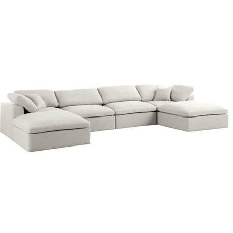 Serene Linen Textured Fabric Deluxe Comfort 6-Piece U-Shaped Sectional, Cream