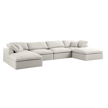 Serene Cloud-Like Comfort Modular Sectional, Cream, 4-Seater and 2 Ottomans