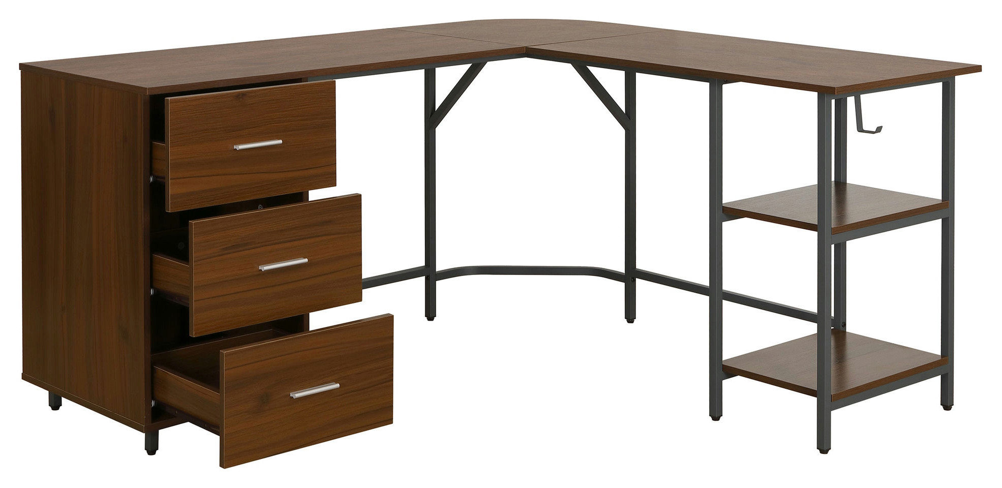 Techni Mobili L-Shape Home Office Two Tone Desk With Storage, Walnut ...
