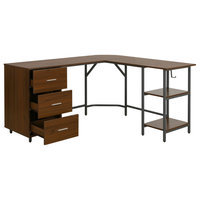 Techni Mobili L-Shape Home Office Two Tone Desk With Storage, Walnut ...