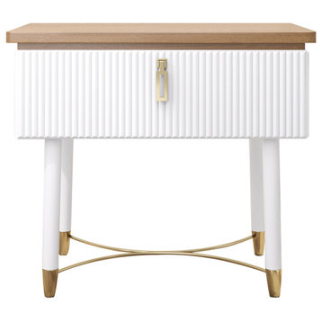 Modern White Nightstand Wood Nightstand Bedside Table with Drawer in Gold