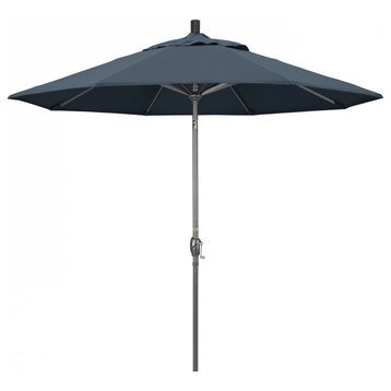 9' Patio Umbrella Grey Pole Push Button Tilt Crank Lift Pacifica, Sapphire