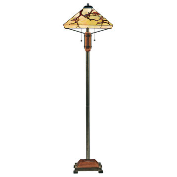 Luxury Natural Tiffany Floor Lamp, Natural Wood, UQL7131