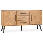 Kosas Home - Soren 3 Drawer 2 Door Sideboard by Kosas Home - The Soren sideboard is the perfect combination of rich textures and simple detailing. The beauty of this piece is highlighted by clean lines and a unique combination of herringbone and solid acacia wood panels on the body of the sideboard. Contrasting tapered iron legs enhance the mid-century appeal of the product, while rendering it timeless.