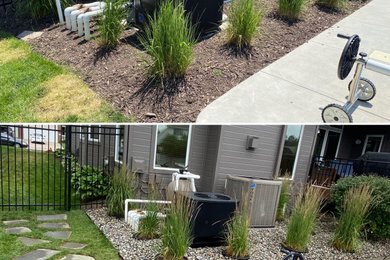 Design ideas for a mid-sized backyard river rock landscaping in Omaha.