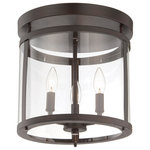 Savoy House - Penrose 3-Light Ceiling Light in English Bronze - This sleek, cylindrical Penrose 3-light ceiling semi-flush mount from Savoy House is an excellent choice for lovers of stylish modern design. It features clear glass and is finished in bold English bronze. Semi-flush mounts can be used on the ceiling of pretty much any interior room, including foyers, hallways, stairways, closets, bathrooms, bedrooms, kitchens and more! Bulbs not included. Try using stylized bulbs like Edison or tubular bulbs for a different look! The English bronze finish can be matched with bronze hardware or mixed with hardware in other finishes. Bring Penrose into rooms of any style, especially transitional or classic, for a big touch of lighting allure. When you choose a Savoy House lighting fixture, you can be certain you've selected a piece that will withstand the test of time.  This light requires 3 , 60W Watt Bulbs (Not Included) UL Certified.