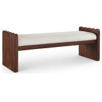 Meridian Furniture - Sonia Upholstered Bench, Cream, Velour Fur Fabric, Brown Finish - Transform your interior with the Sonia velour cream fur fabric upholstered bench finished in a rich brown walnut finish, a harmonious blend of luxury and modern design. Ideal for enhancing the aesthetic of entryways, at the foot of a bed, or as a chic addition to your living room, this bench is as versatile as it is striking. It's the perfect choice for those seeking to add a sophisticated yet functional element to their home decor.
