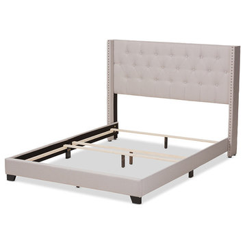 Brady Modern and Contemporary Beige Fabric Upholstered Queen Size Bed