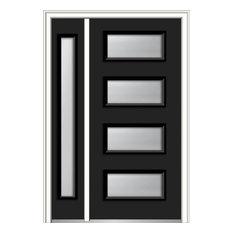 Frosted 4-Lite Fiberglass Smooth Door With Sidelite, 51"x81.75", RH In-Swing